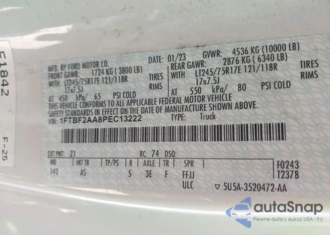 2023 Ford F-250 Xl from USA, damaged, VIN 1FTBF2AA8PEC13222